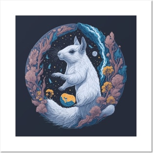 White Squirrel at Night Time Posters and Art